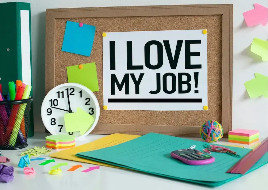 Prikbord met daarop de tekst I love my job